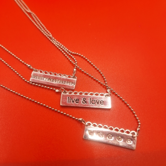 Christopher and Banks 3 three tiered necklace live & love and rhinestone - Picture 1 of 10
